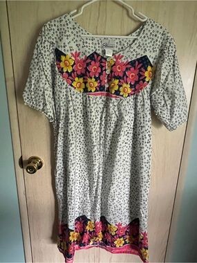 Vintage Easy Essentials Floral Cotton MuuMuu Cover Up House Coat Sz XL